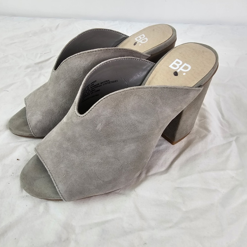 BP Women's Gray Suede Open Toe Mule Block Heels 5 1/2 M Neutral Capsule